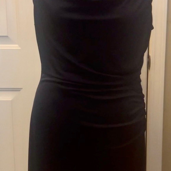 Sam Edelman Drape Neck Ruched Slim Asymmetric  Dress Navy - Picture 14 of 14